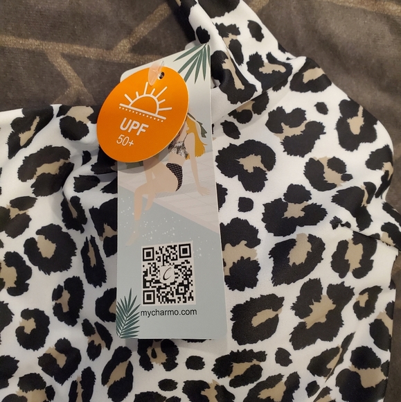 NWT My Charmo White Leopard Print One Piece bathing suit with belt size XL - Picture 2 of 4